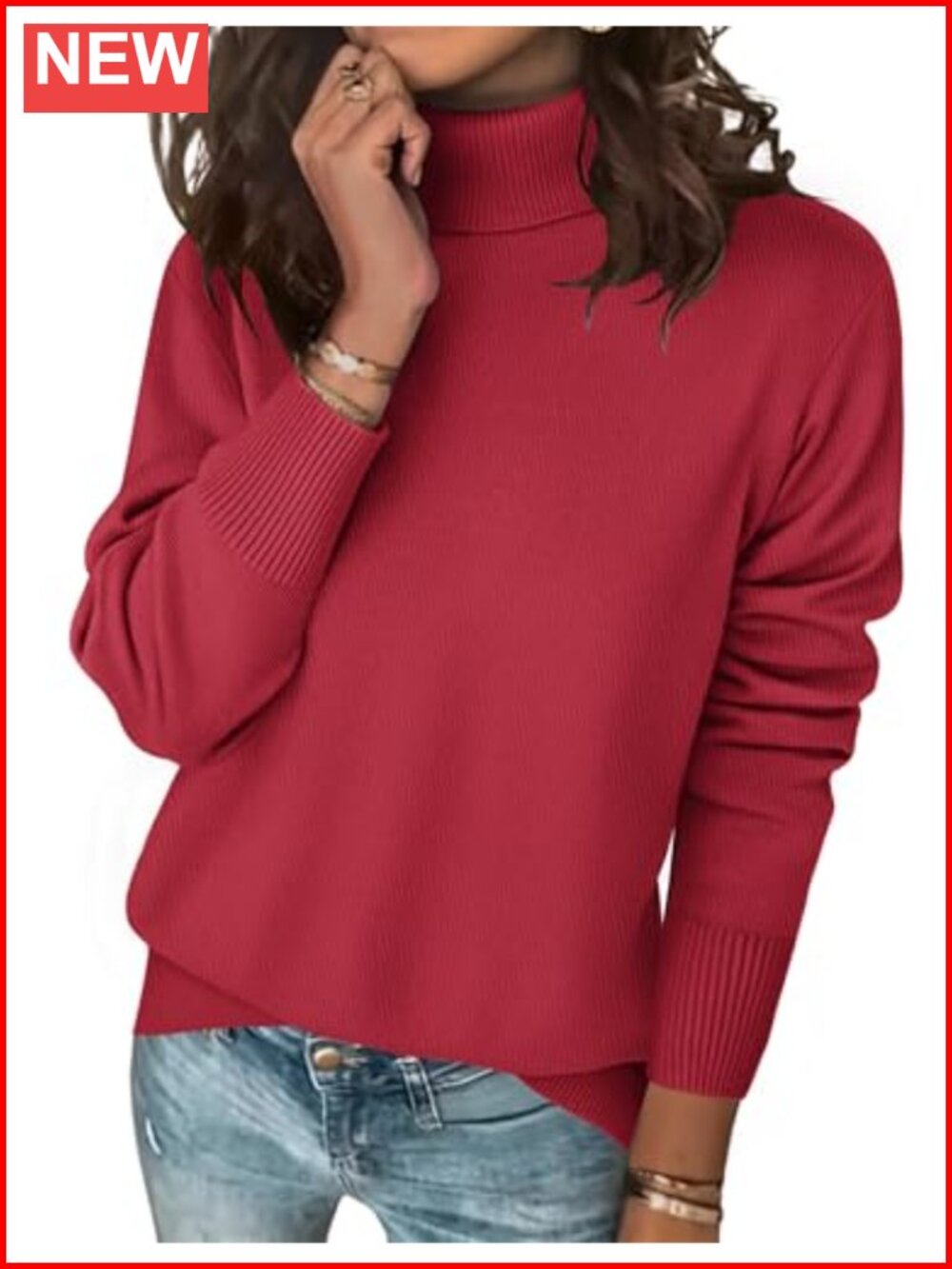 Zeagoo Turtleneck Sweater Long Sleeve Knit Pullover High Low Hem Women's